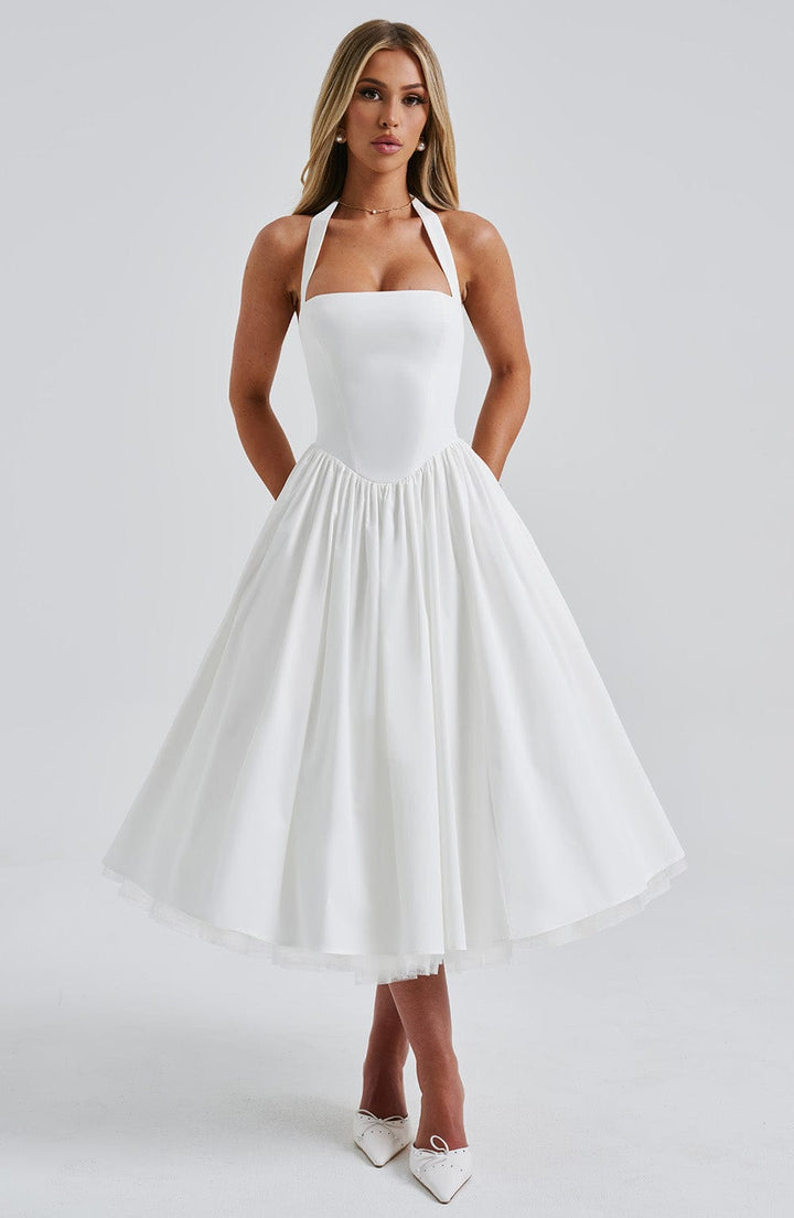 Beautiful women's halter neck midi dress, perfect for cocktails, parties, or special events.