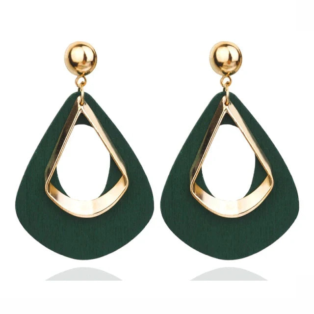 Handmade natural wooden teardrop earrings for women, elegant & lightweight eco-friendly statement jewelry.