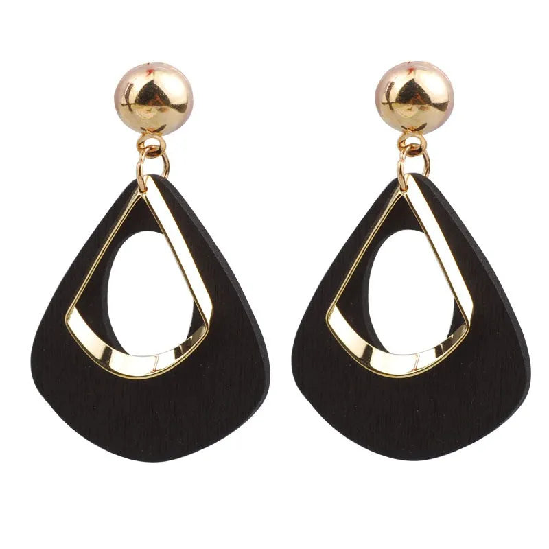 Eco-friendly natural wooden teardrop earrings, handmade, elegant & lightweight statement jewelry for women.