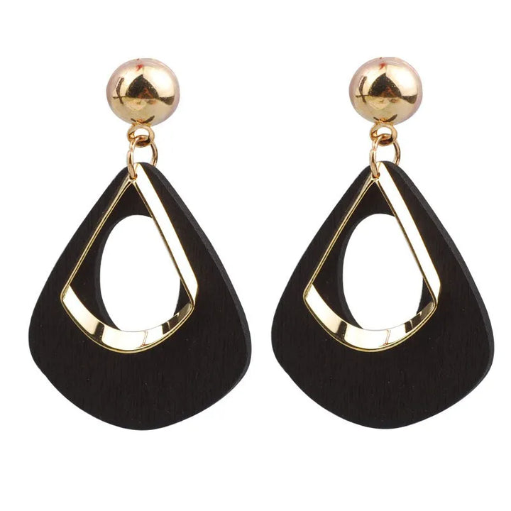 Eco-friendly natural wooden teardrop earrings, handmade, elegant & lightweight statement jewelry for women.