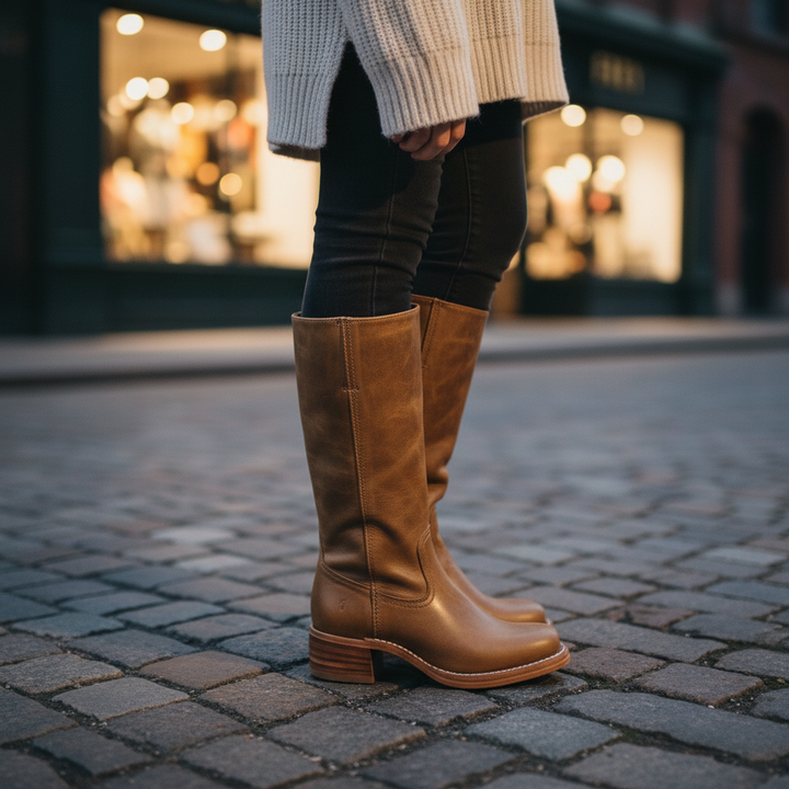Elegant women's high-calf black leather boots, Serena, perfect for winter and fall fashion.