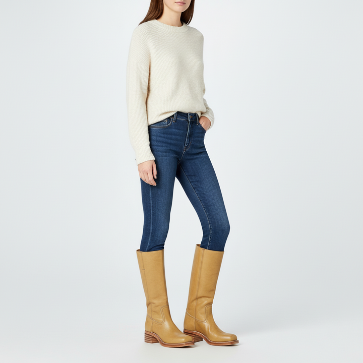 Stylish women's Serena high-calf leather boots, a versatile addition to any winter or fall wardrobe.