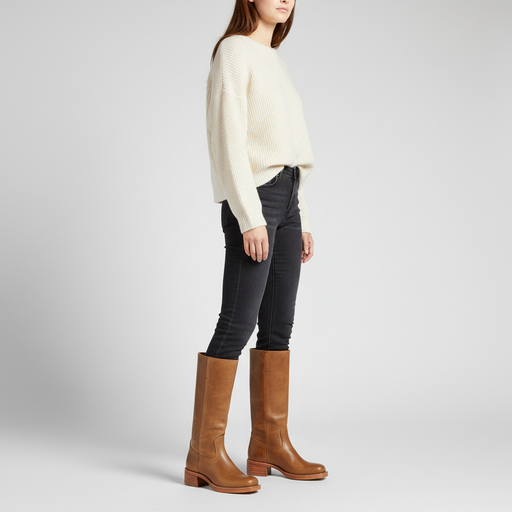 Serena high-calf black leather boots for women, combining comfort with sophisticated fall fashion.