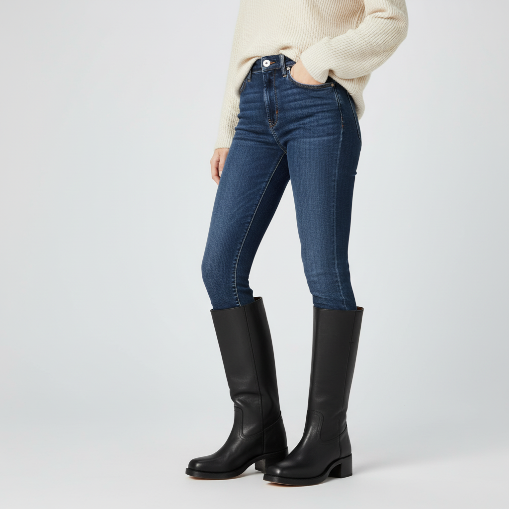 Durable women's high-calf leather boots, Serena, designed for elegant and comfortable wear in colder seasons.