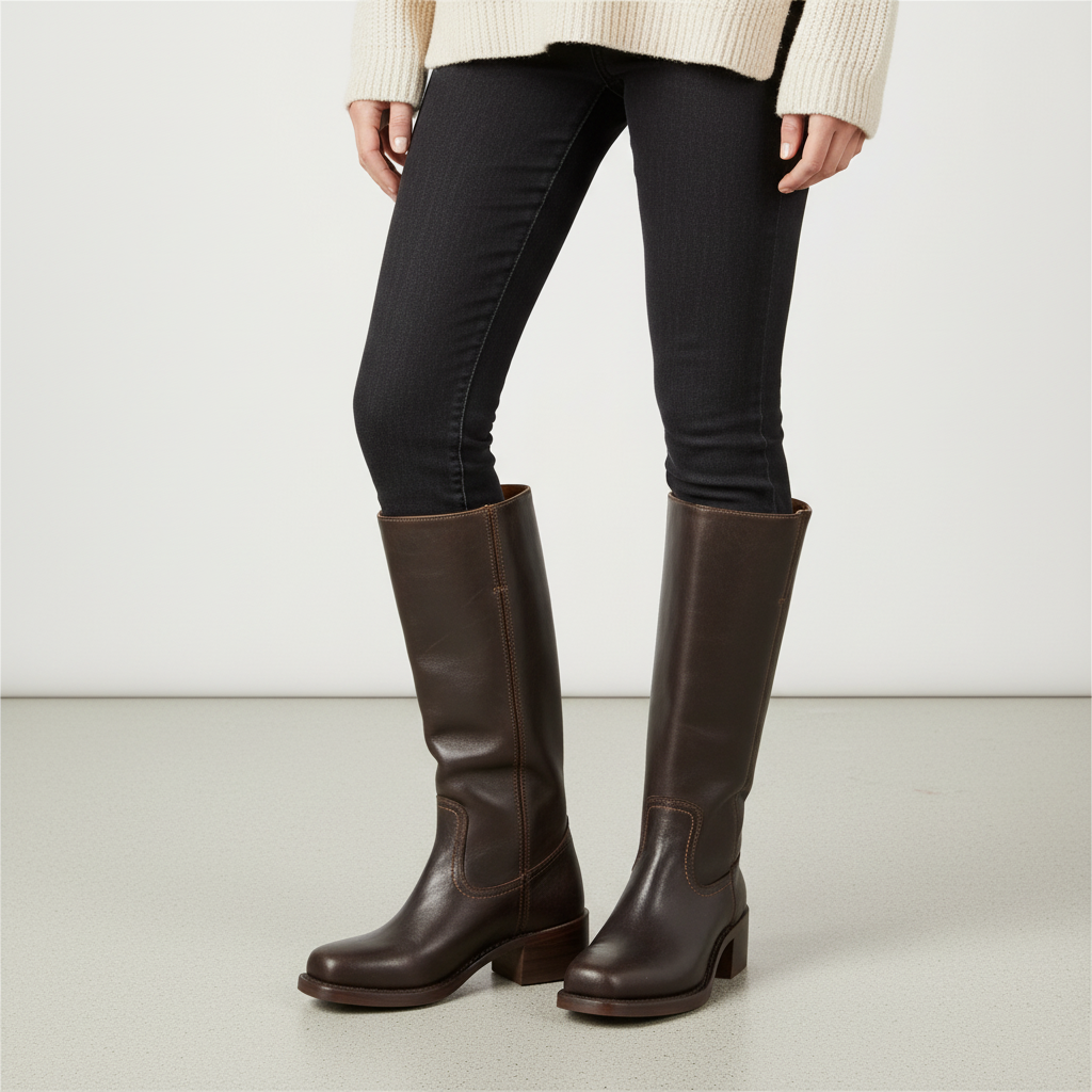 Fashionable women's Serena high-calf leather boots, ideal for elegant winter outfits