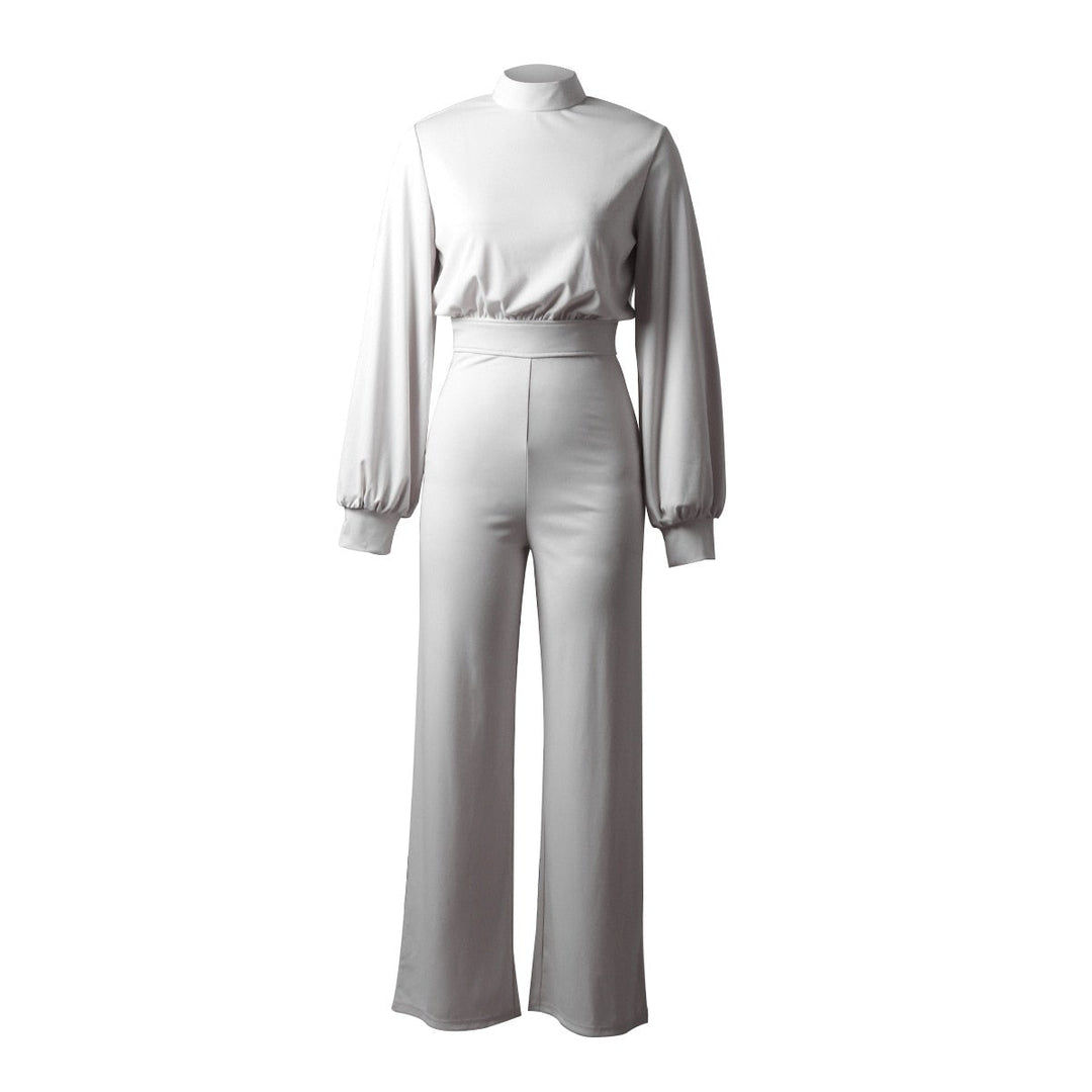 Comfortable women's elegant jumpsuit, high collar, long sleeve. A versatile piece for effortless chic and style.