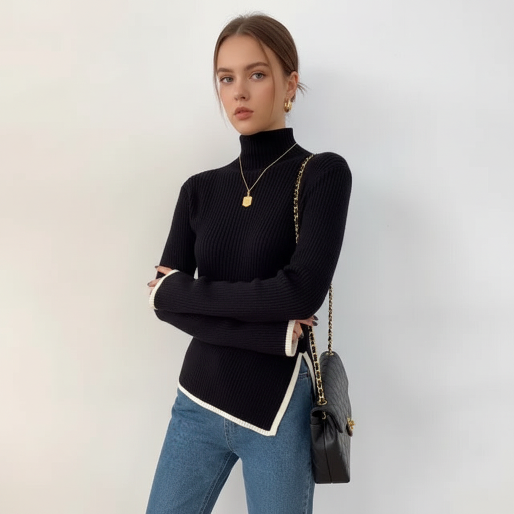 Warm women's knitwear Gertrud, long sleeve high collar winter fashion