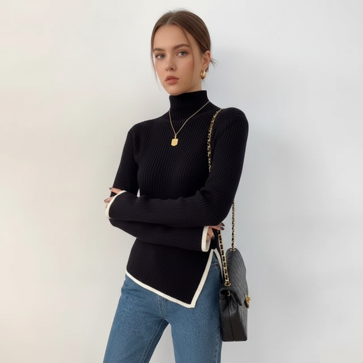 Warm women's knitwear Gertrud, long sleeve high collar winter fashion