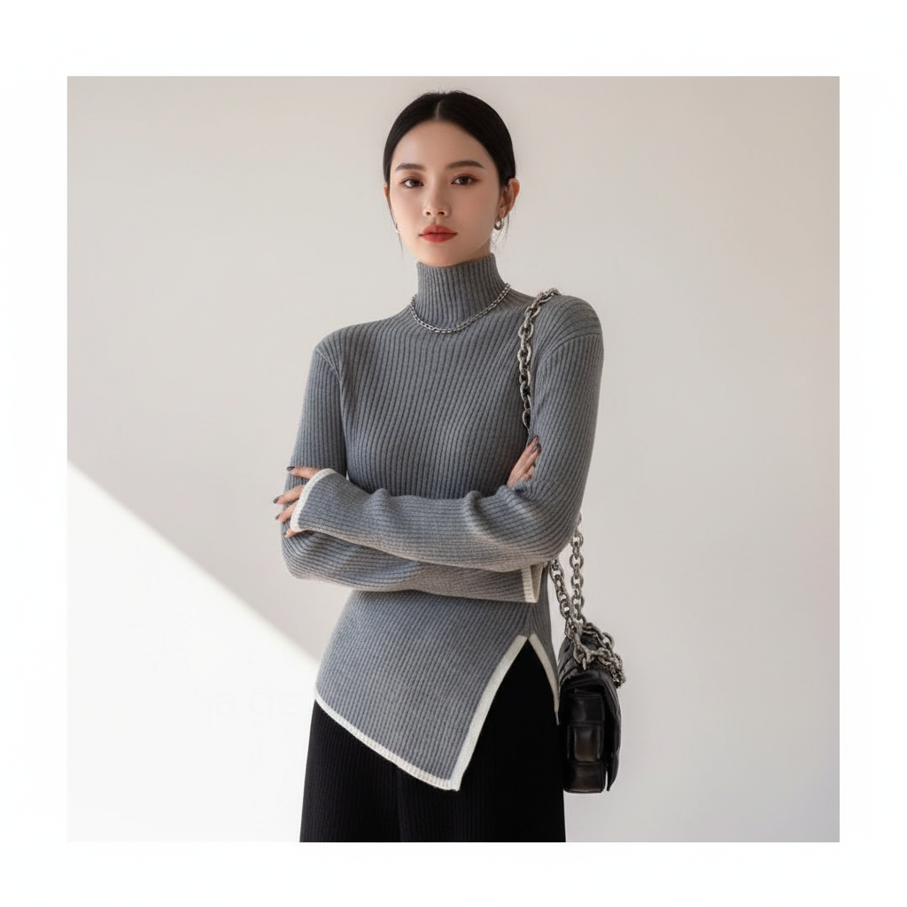 Stylish Gertrud women's knit sweater, high collar winter fashion