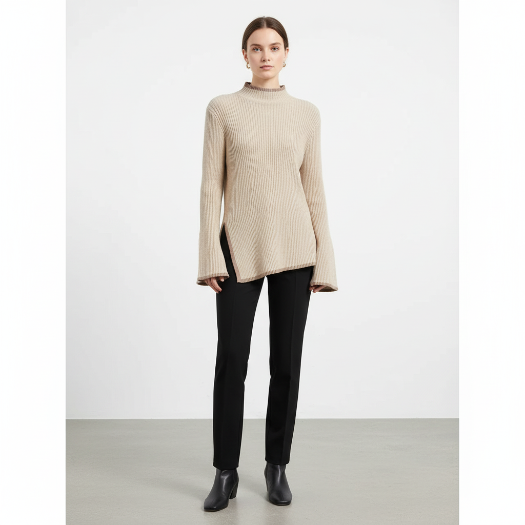 Women's elegant high collar knit sweater, winter fashion must-have