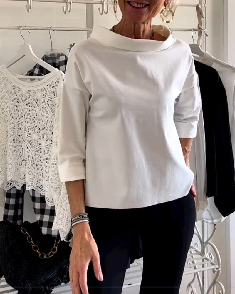 Comfortable women's elegant high-collar top, long-sleeve style, perfect for versatile casual and formal wear.