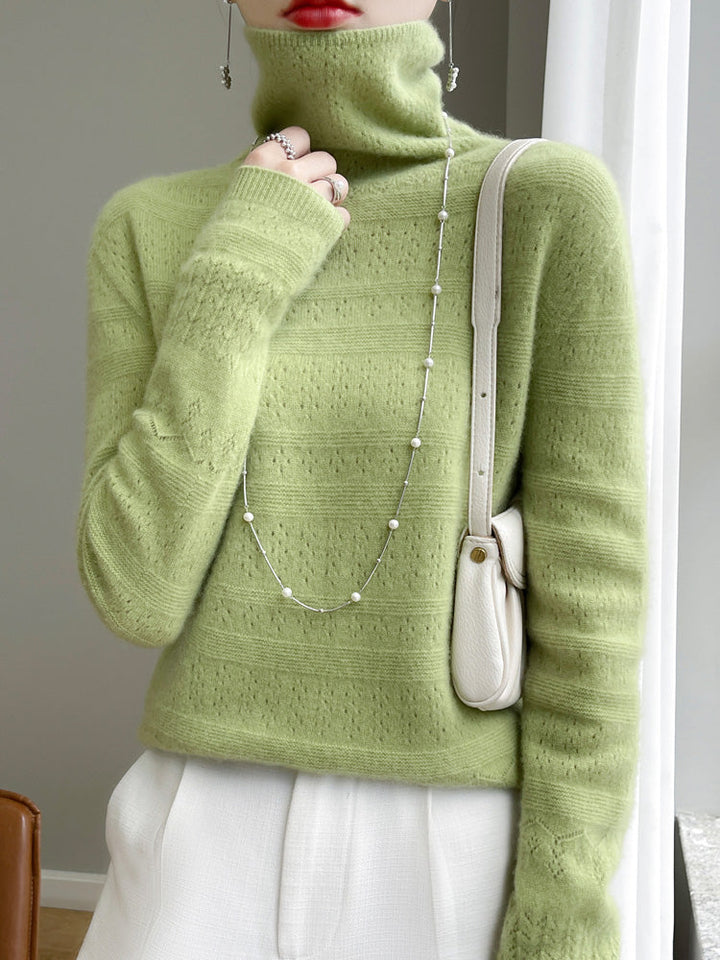 Women's elegant high-collar sweater. Versatile & warm long-sleeve pullover for casual winter fashion.