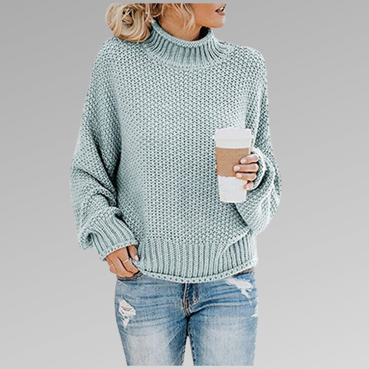 Women's elegant sweater: chic warmth for effortless style. Cozy high neck, long sleeve fashion top.