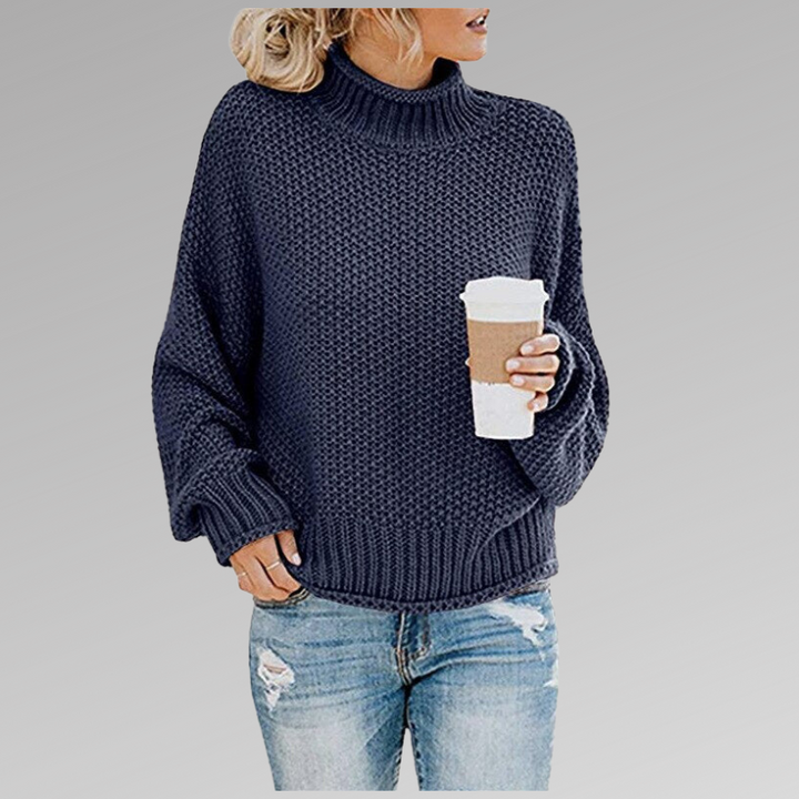 Stylish women's long sleeve sweater, ideal for cold weather. Elegant high neck top offering cozy comfort.