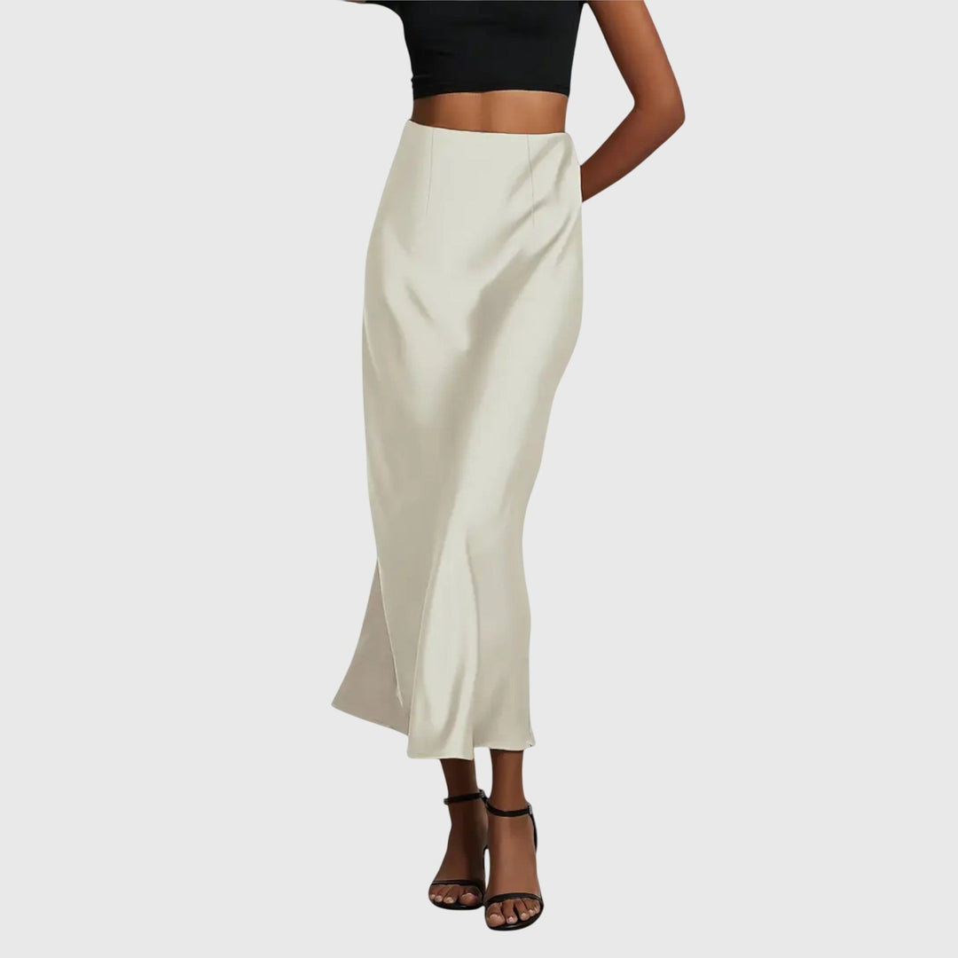 Elegant women's high-waist bias-cut maxi slip skirt, perfect for chic casual or evening wear.