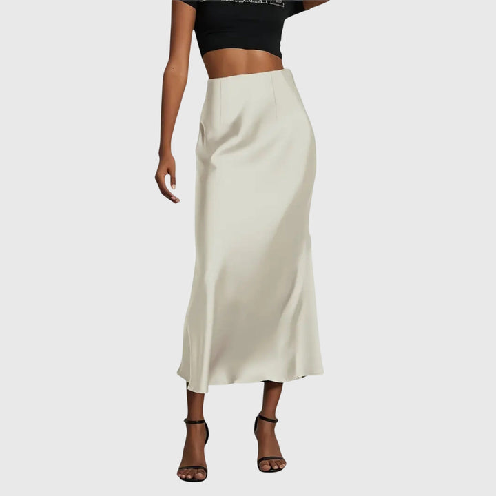 Modern women's bias-cut maxi skirt, a high-waist slip style for versatile casual & evening wear.