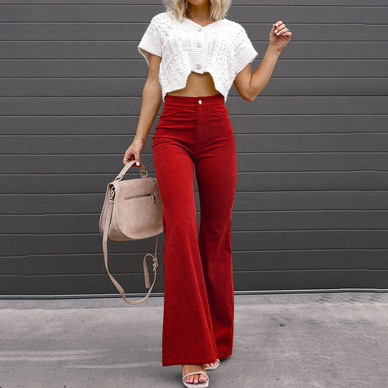 Women's comfortable high-waist flared trousers, an elegant bell-bottom design for effortless style.