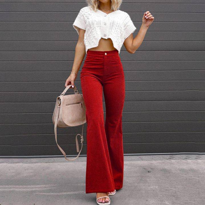 Women's comfortable high-waist flared trousers, an elegant bell-bottom design for effortless style.