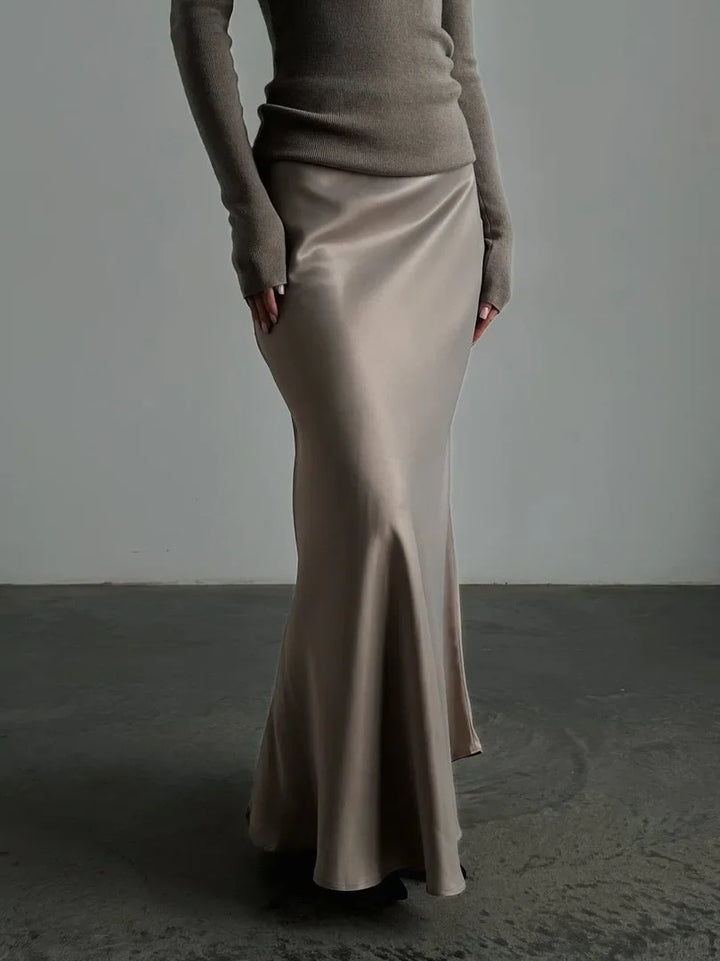 Elegant black high waist fishtail maxi skirt for formal evening wear.