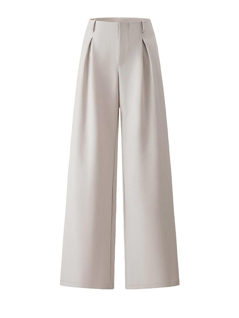Elegant women's high-waist wide-leg trousers in a flowing wool blend, perfect for office or sophisticated events.