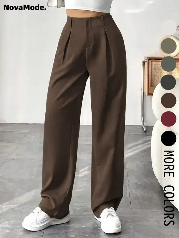 Professional women's tailored wide-leg dress pants with a flattering high waist for office wear.
