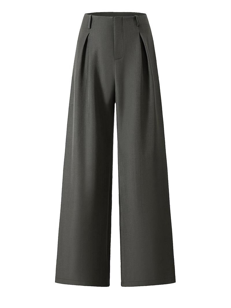 Full-length view of women's elegant wide-leg trousers with a high-waist fit, suitable for professional settings.