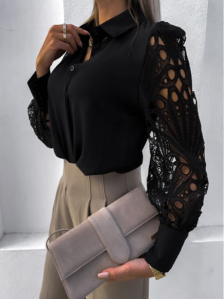 Sophisticated women's hollow out blouse, a chic long sleeve top for elegant and versatile fashion styling.