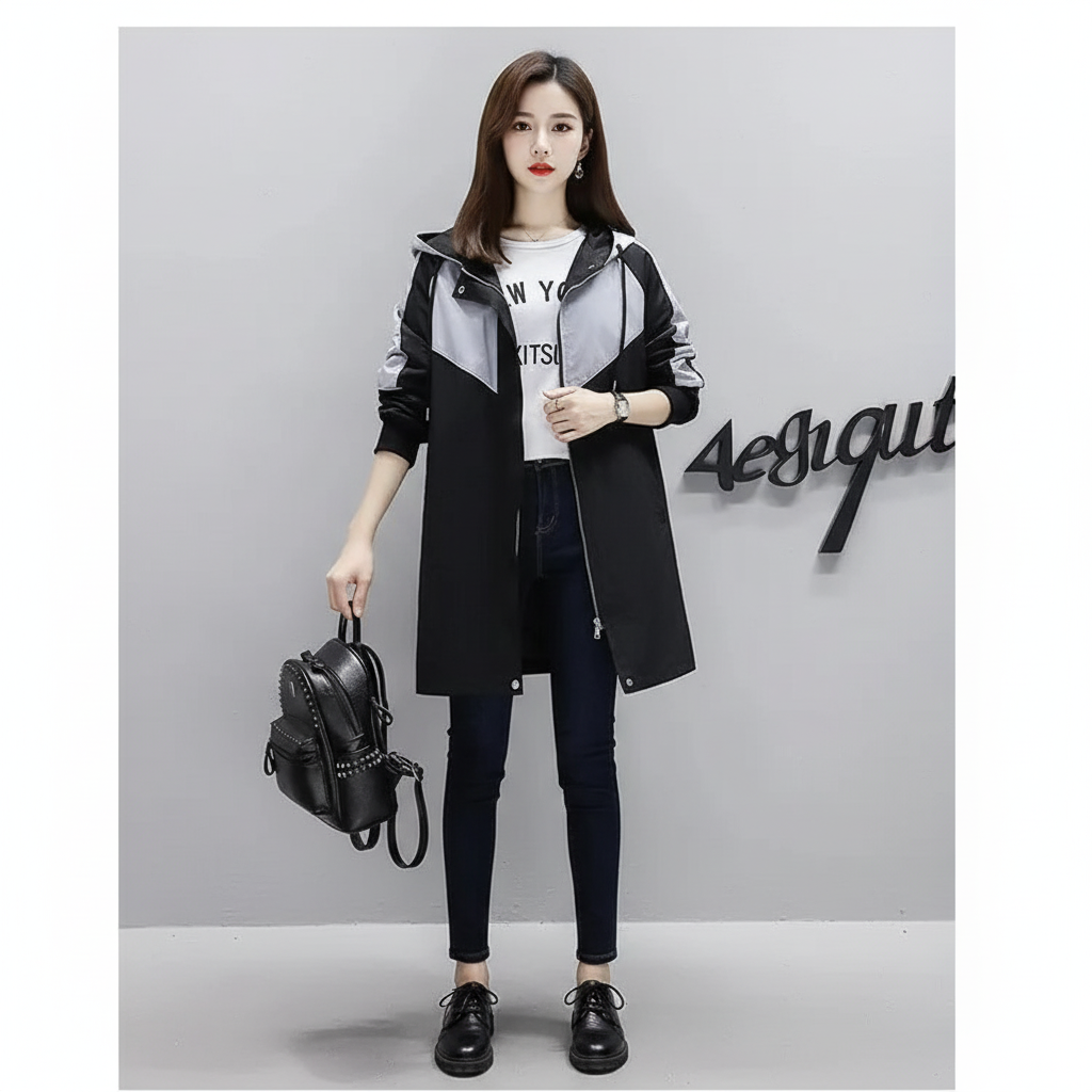 Elisabeth women's hooded trench coat, mid-length silhouette, a chic and functional outerwear option