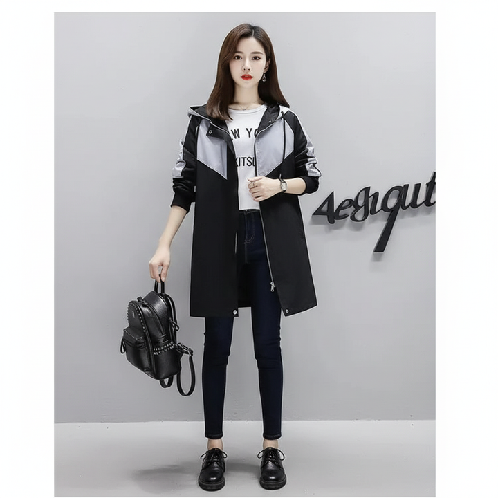 Elisabeth women's hooded trench coat, mid-length silhouette, a chic and functional outerwear option