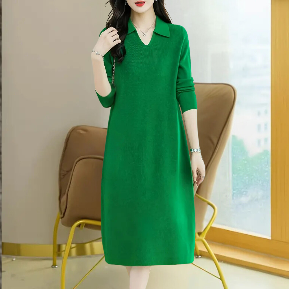 Elegant women's knit midi dress, perfect for fall & winter. Comfortable, chic, and flattering for any occasion.