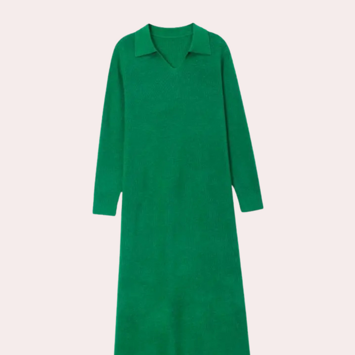 Stylish women's elegant knit midi dress. Perfect for chic fall and winter looks. Comfortable, flattering, versatile fashion.