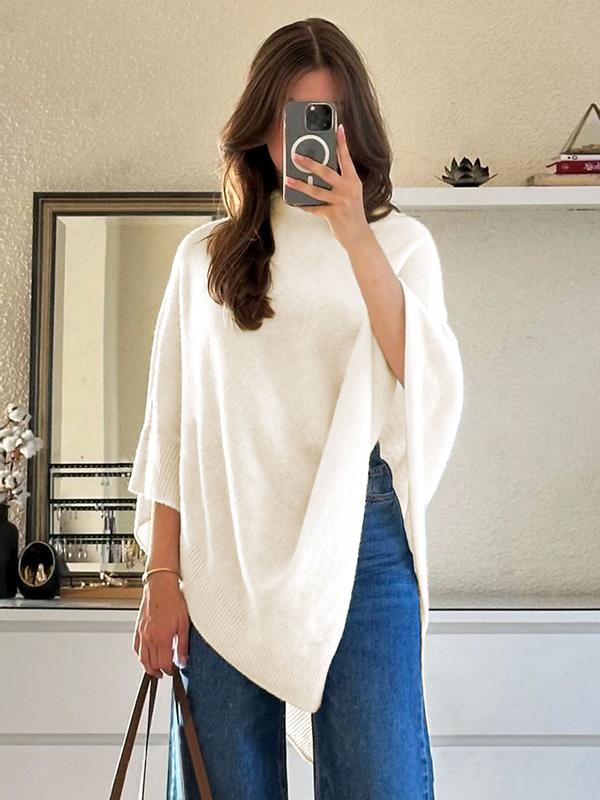 Chic women's knit poncho top, wool blend, perfect for casual elegant layering. Cozy fall & winter accessory.