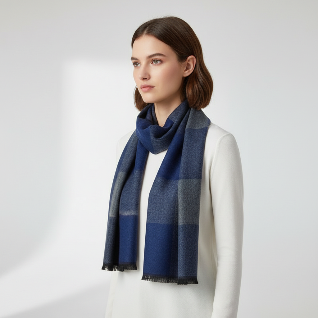 Chic women's knitted silk cashmere scarf, adding elegance and warmth to winter ensembles.