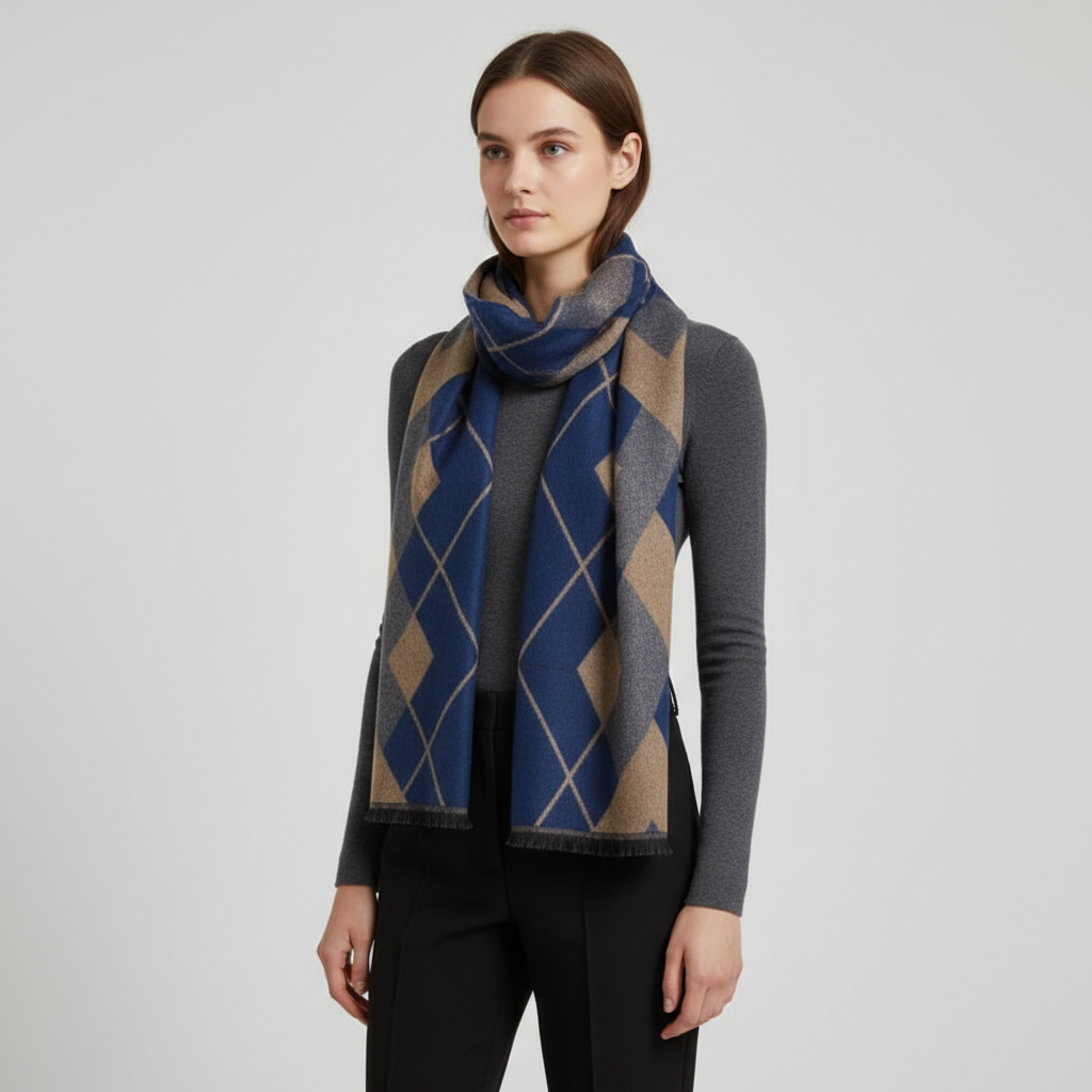 Luxurious SilkKash knitted cashmere and silk scarf for women, perfect for elegant winter outfits.