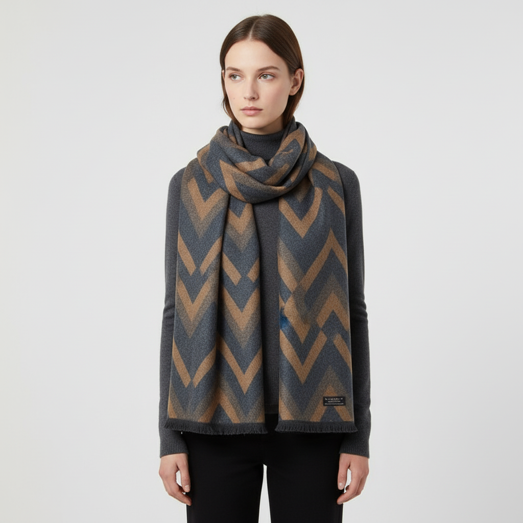 Fashionable women's knitted silk cashmere scarf, a must-have for a chic winter wardrobe.