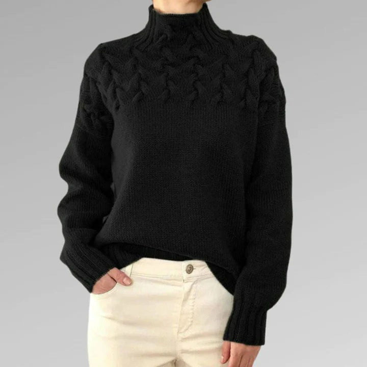 Chic women's knitted turtleneck sweater. Cozy, elegant long sleeve top, perfect for winter style and warmth.