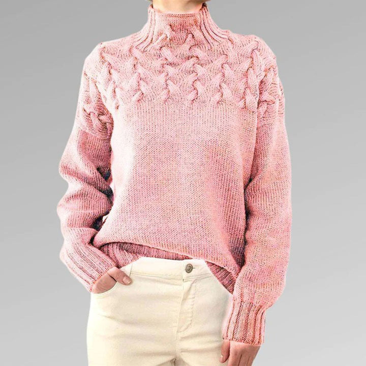 Elara women's chic knitted turtleneck sweater. Elegant, cozy long sleeve top, ideal for winter apparel.