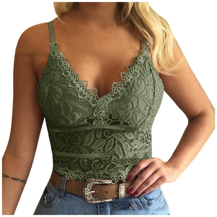 Versatile women's lace top with spaghetti straps, perfect for layering or as a chic summer standalone piece.