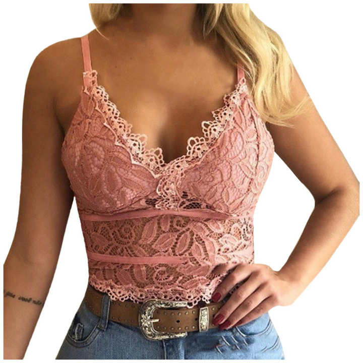 Elegant black lace spaghetti strap top for women, a sexy and sophisticated choice for evening attire.