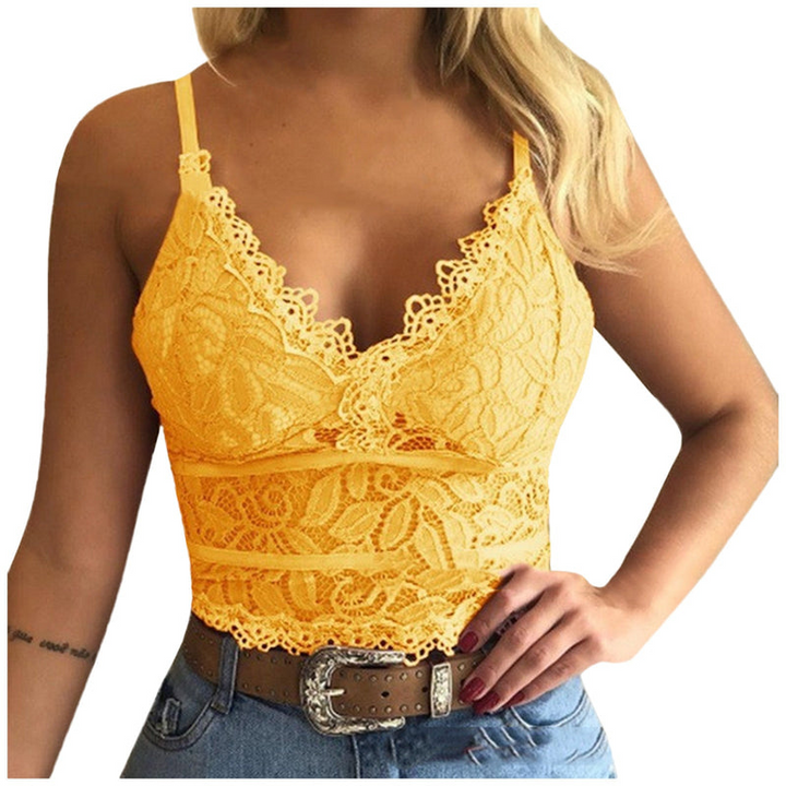 Comfortable and chic women's lace spaghetti strap camisole, great for casual summer outfits or evening layering.