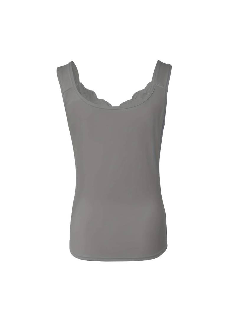 Stylish women's sleeveless tank top with beautiful lace trim, great for casual or elegant outfits.