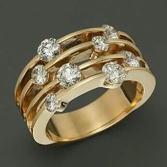 Elegant women's layered gold ring with sparkling zirconia stones, a chic and modern fashion accessory.
