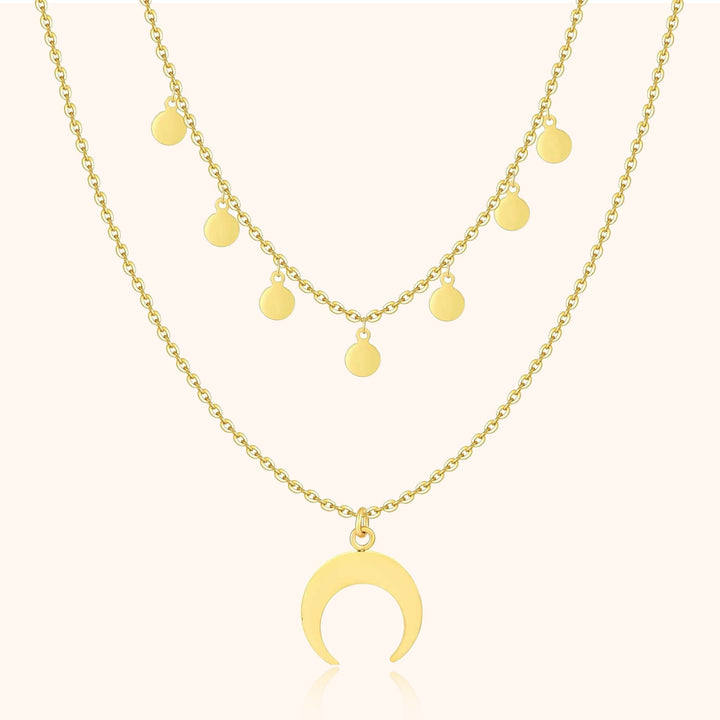Women's elegant layered crescent moon necklace, gold-plated sterling silver. Delicate and stylish moon jewelry.