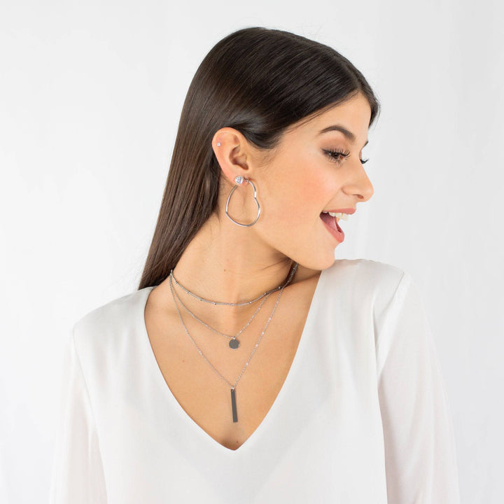 Stylish women's layered triple chain necklace, sterling silver or gold plated, adjustable fashion jewelry.