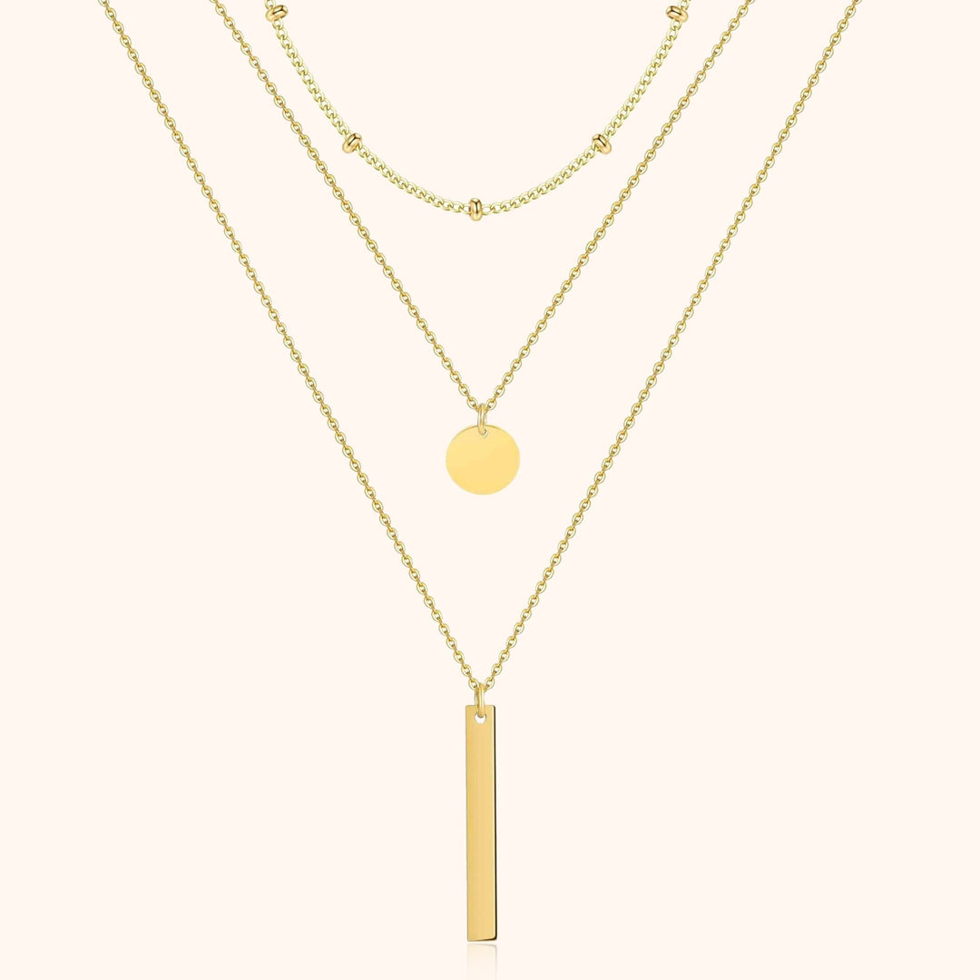 Elise women's delicate triple layered necklace, sterling silver or gold-plated, adjustable elegant jewelry.