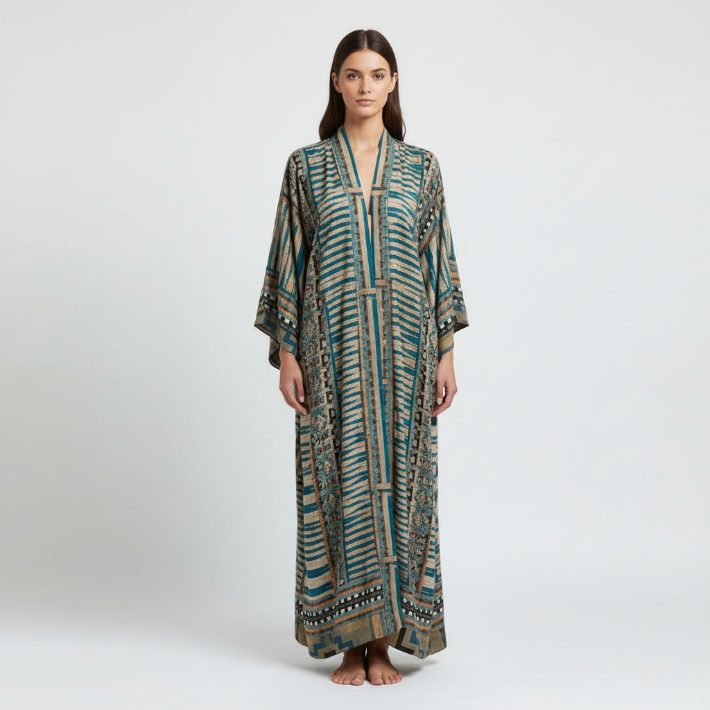 Women's comfort wear kimono jacket, Elena, featuring a light fabric and elegant cut for all-season fashion.