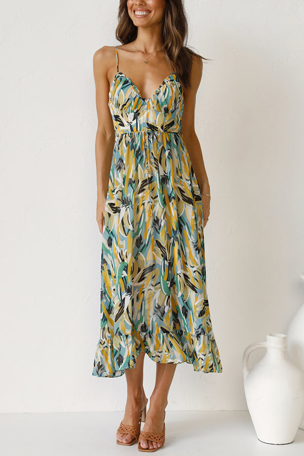 Casual yet elegant women's flowy maxi summer dress (Mira) with a chic waist cut, beach-ready