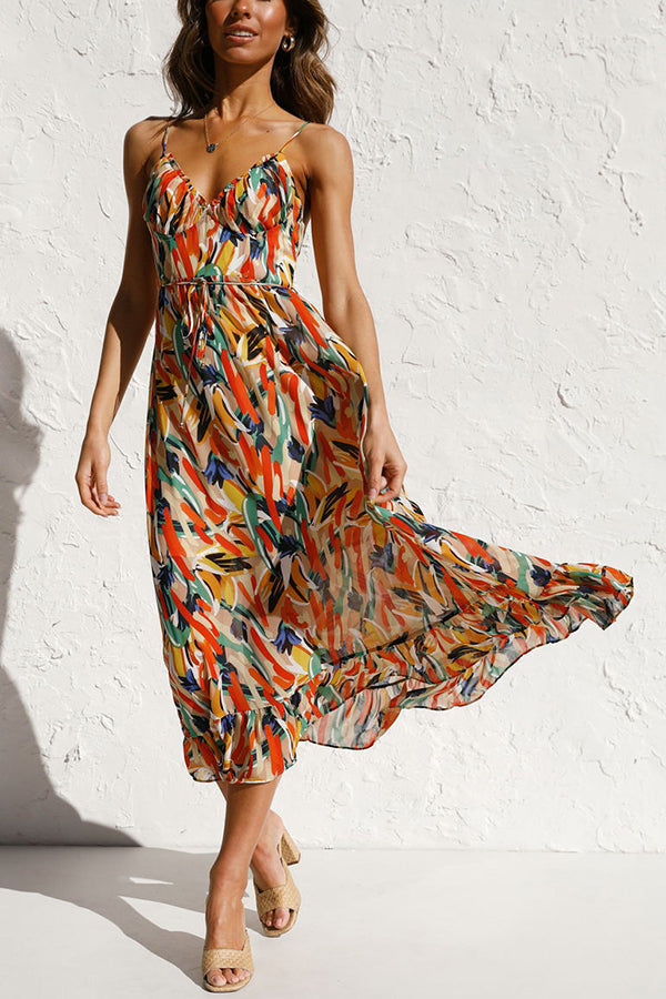 Flowy Mira maxi summer dress for women, featuring a stylish waist cut design, ideal for hot weather