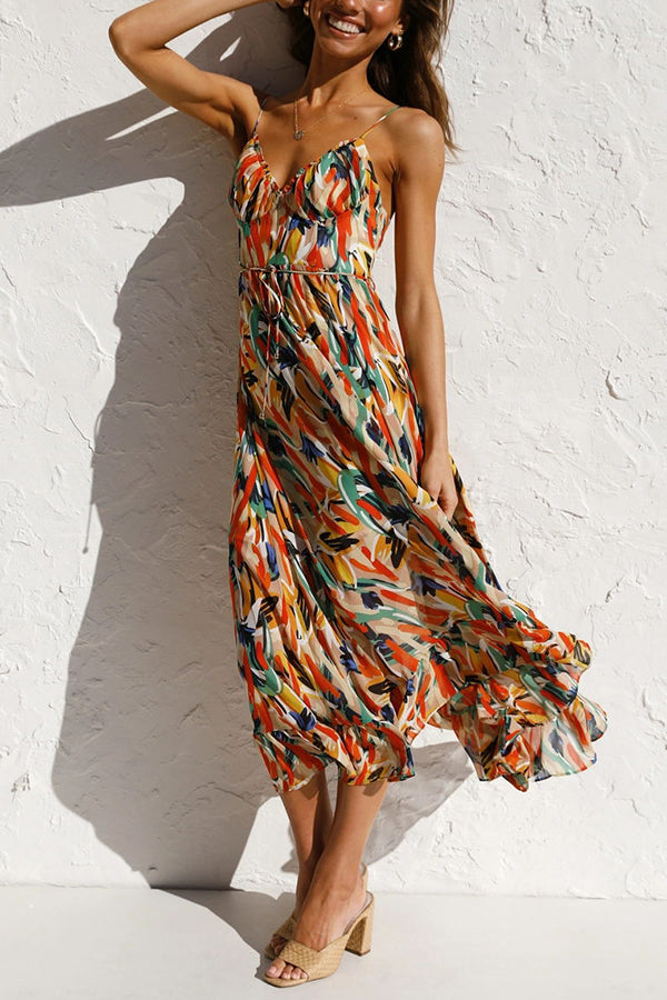 Chic women's summer maxi dress with a unique waist cut, flowy fabric for ultimate comfort