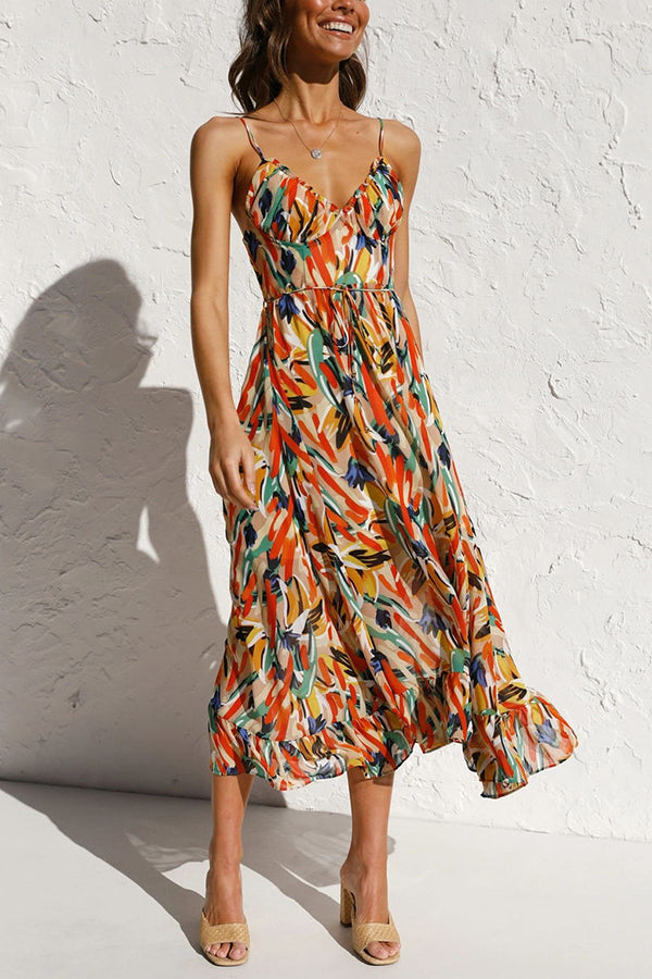 Airy women's summer dress: flowy Mira maxi with smart waist cut, ideal for beach outings